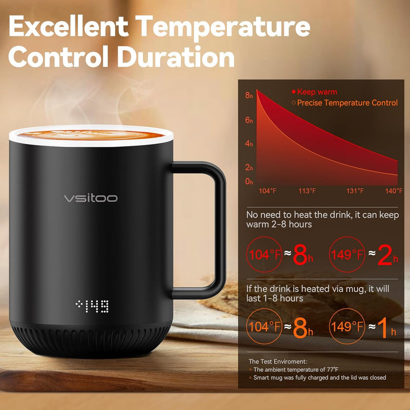 VSITOO S3 Temperature Control Smart Mug 2 with Lid, Self Heating Coffee Mug 10 oz, LED Display, 90 Min Battery Life - App&Manual Controlled Heated Coffee Mug - Improved Design - Perfect Coffee Gifts