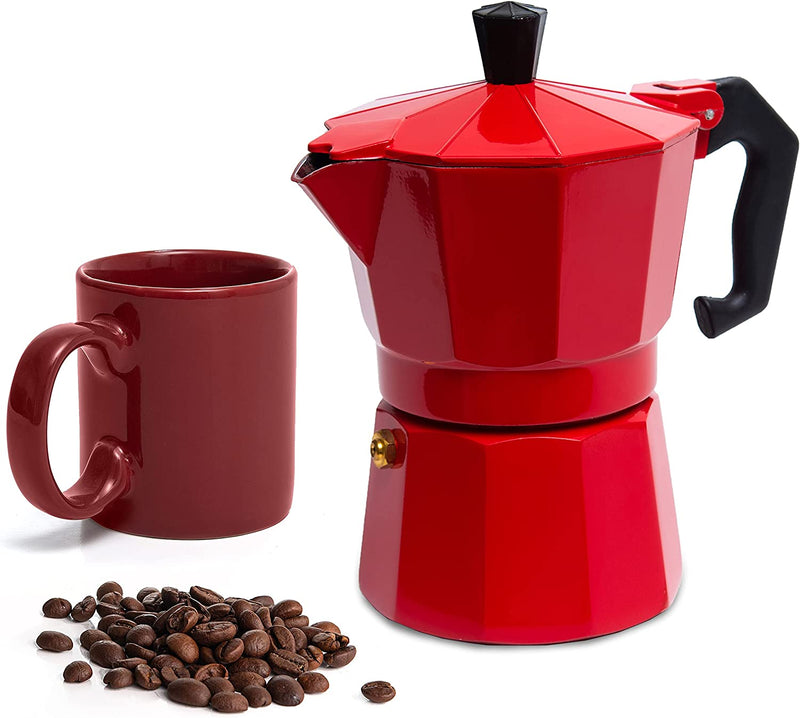 Mixpresso Aluminum Moka Stove Coffee Maker With Coffee Mug, Moka Pot Coffee Maker for Gas, Electric Stove Top, Classic Italian Coffee Maker, Espresso Greca Coffee Maker, Brewer Percolator