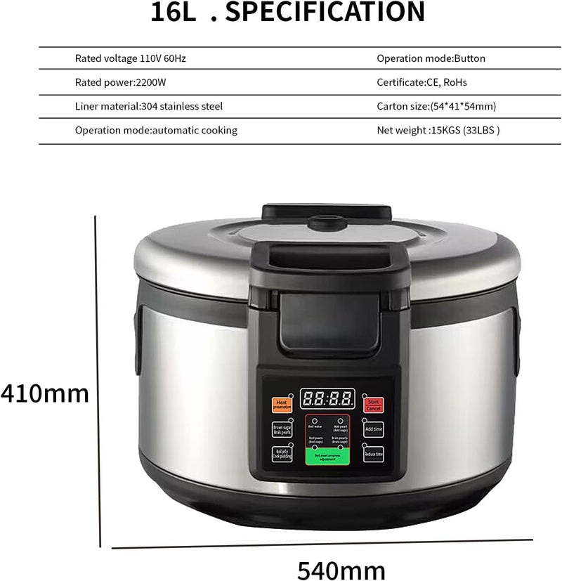 Mvckyi 16L Automatic Non-Stick Pearl Maker Sago Boiling Machine, Fast Heating Tapioca Boba Maker Pearl Cooker, Bubble Tea Cooker Braised Sago Pot for Commercial Restaurant Boba Tea Sago Pearl Milk Tea