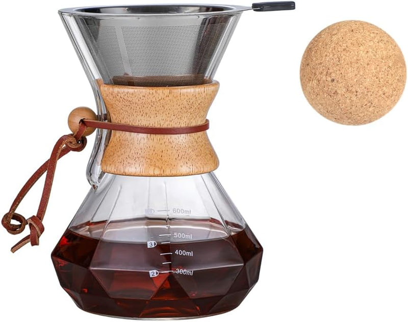 HYAXGM Pour Over Coffee Maker With Wood Sleeve，27oz/800mlPour Over Coffee Dripper,Pour Over Coffee Maker Set With Cork Stopper (27oz/800ml)