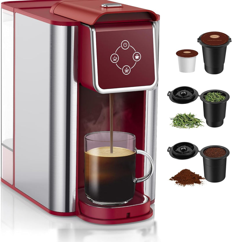 SIFENE Single Serve Coffee Machine, 3 in 1 Pod Coffee Maker For K-Cup Capsule, Ground Coffee Brewer, Leaf Tea Maker, 6 to 10 Ounce Cup, Removable 50 Oz Water Reservoir, White