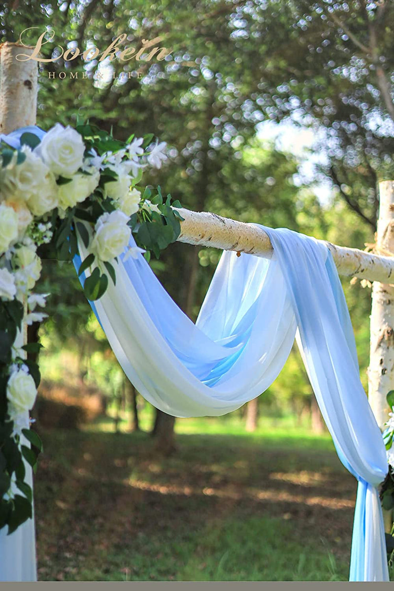 Wedding Arch Fabric Drapes Sheer Backdrop Curtain Panels - 3 Panels 30 x 6 Yards - Dusty Blue  White