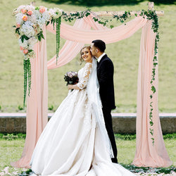 Peach Chiffon Wedding Arch Drapes - 6 Yds 2 Panels - Tulle Fabric for Outdoor Weddings - 29x18ft
