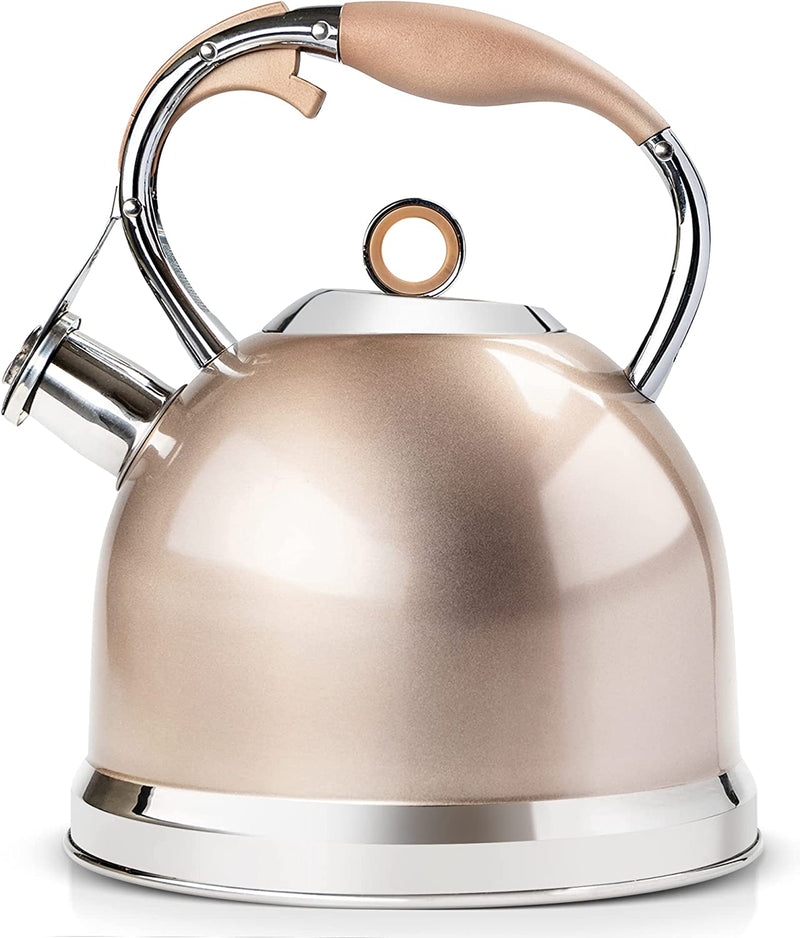 Tea Kettle - HIHUOS 3.17QT Whistling Tea Pots for Stove Top - Sleek 18/8 Stainless Steel Stovetop Kettle, Easy-grip Handle With Trigger Opening Mechanism, 1 Free Silicone Pinch Mitt Included (Black)