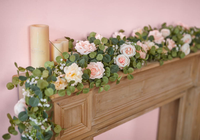 Artificial Floral Garland with Roses and Gypsophila - 591FT Pink 1