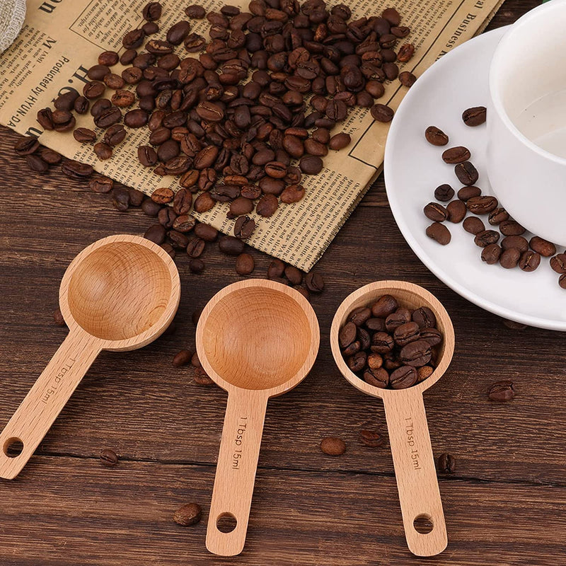 AIEX 4pcs 15ml Wood Coffee Scoops, Coffee Spoon in Beech Wooden Measuring Spoons Set Ground Coffee Scoop 1 Tablespoon for Measuring Ground Beans Tea Home Kitchen Accessories