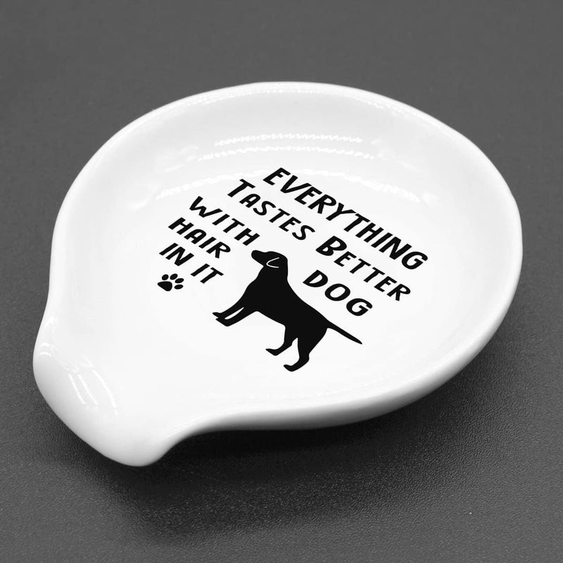 Uhealik Funny Coffee Quote Black and White Ceramic Coffee Spoon Holder-Coffee Spoon Rest -Coffee Station Decor Coffee Bar Accessories-Coffee Lovers Gift for Women and Men (Dog Hair Labrador)