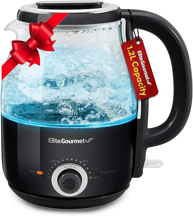 Elite Gourmet EKT1220M 1.2L Electric BPA-Free 1200W Glass Kettle, Temperature Dial Keep Warm Function, Cordless 360° Base, Blue LED Interior, Auto Shut-Off Function – Quick Boil, Mint