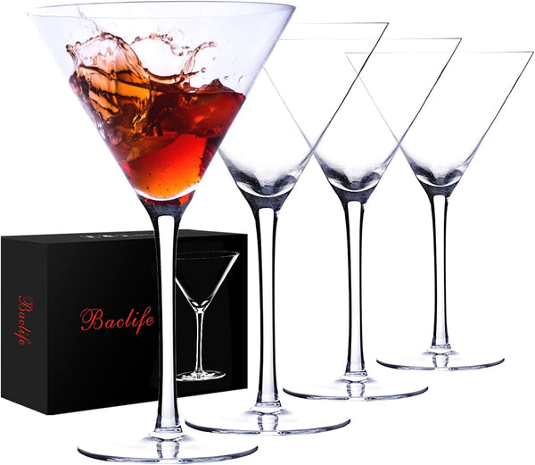 BACLIFE Martini Glasses Set of 4-8oz Coupe Glass Set with Stem - Handblown Crystal Cocktail Glasses - Elegant Cocktail Glasses for Bar, Margarita, Cosmopolitan, Manhattan, Gimlet