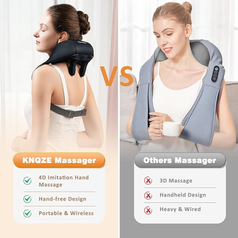 Neck Massager with Heat, Cordless 4D Deep Tissue Kneading Massage, Shiatsu Neck and Shoulder Massage Pillow for Neck, Traps, Back and Leg Pain Relief, Gifts for Men Women