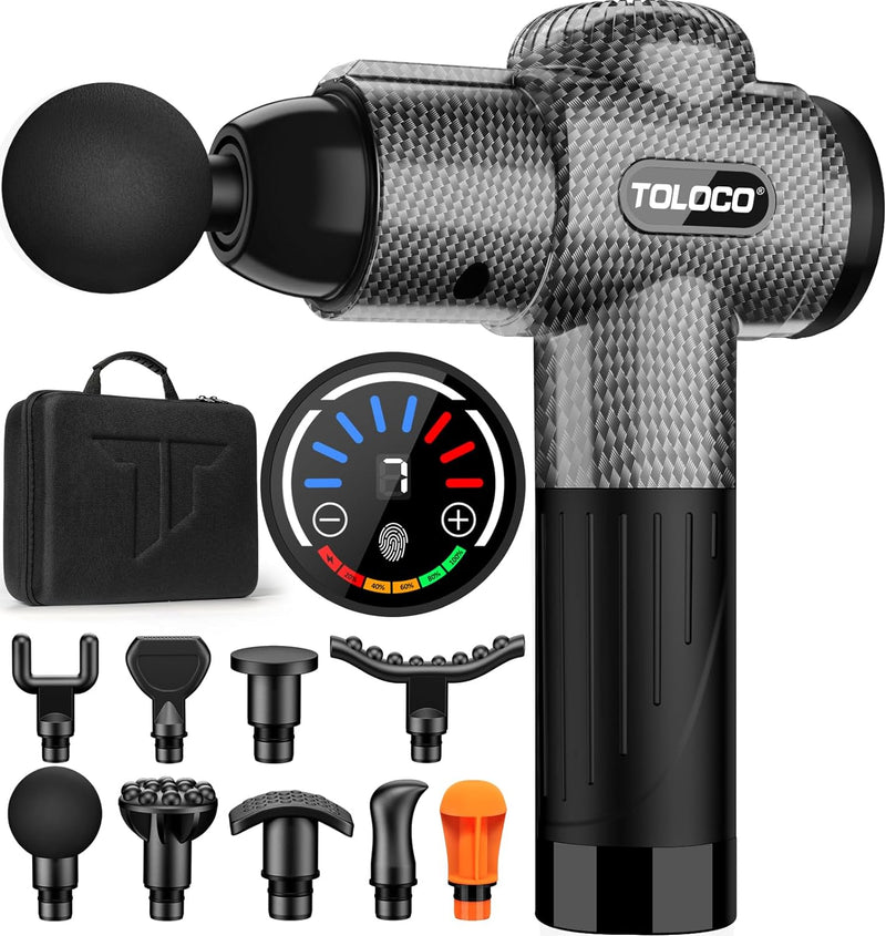 TOLOCO Massage Gun Deep Tissue, Back Massage Gun for Athletes for Pain Relief, Percussion Massager with 10 Massages Heads & Silent Brushless Motor, Valentines Day Gifts for Him/Her, Black