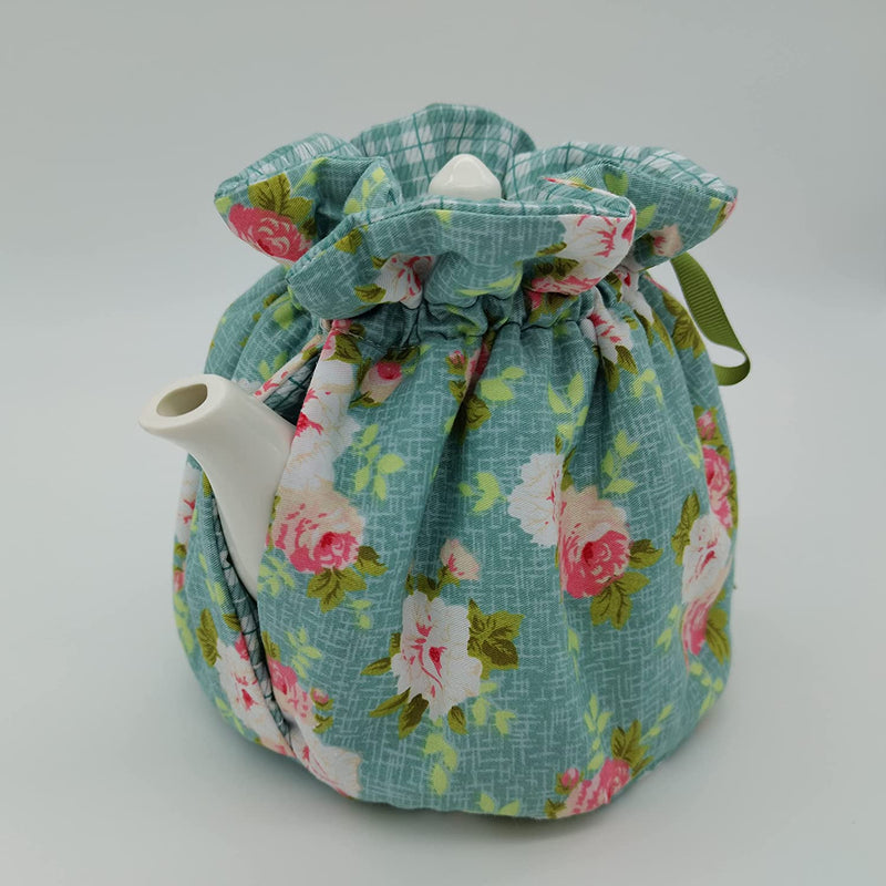 Wlirantim Tea Cozy for Teapot ,100% Cotton，Keep Warm and Decorative Pots Cozy，Vintage Floral Insulated Cosy Kitchen party Accessories，Tea Kettle Cover, Green, 6.3''X6.3''X7.08''