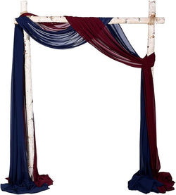 2-Piece Chiffon Drapery Set for Wedding Arch or Party Backdrop - 27x216 Inches Burgundy  Navy Blue