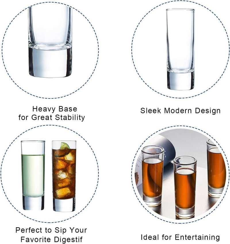 Farielyn-X Clear Heavy Base Shot Glasses 12 Pack, 2 oz Tall Glass Set for Whiskey, Tequila, Vodka