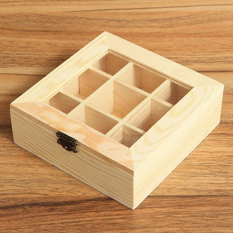 9 Compartments Rustic Tea Storage Box,Wooden Tea Organizer,Tea Bag Organizer Wooden Storage Box, Creamers, Sugar, Coffee Pods, Instant Coffee Packets