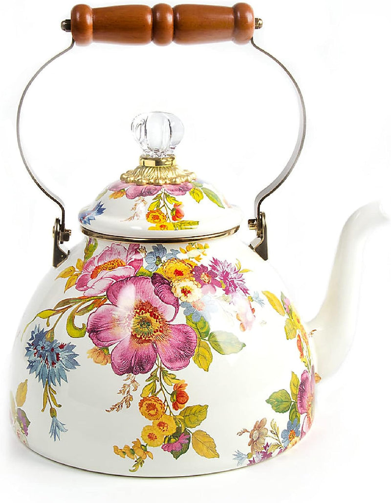 MacKenzie-Childs Sterling Check Enamel Tea Kettle, Decorative Tea Kettle, 2-Quart Capacity