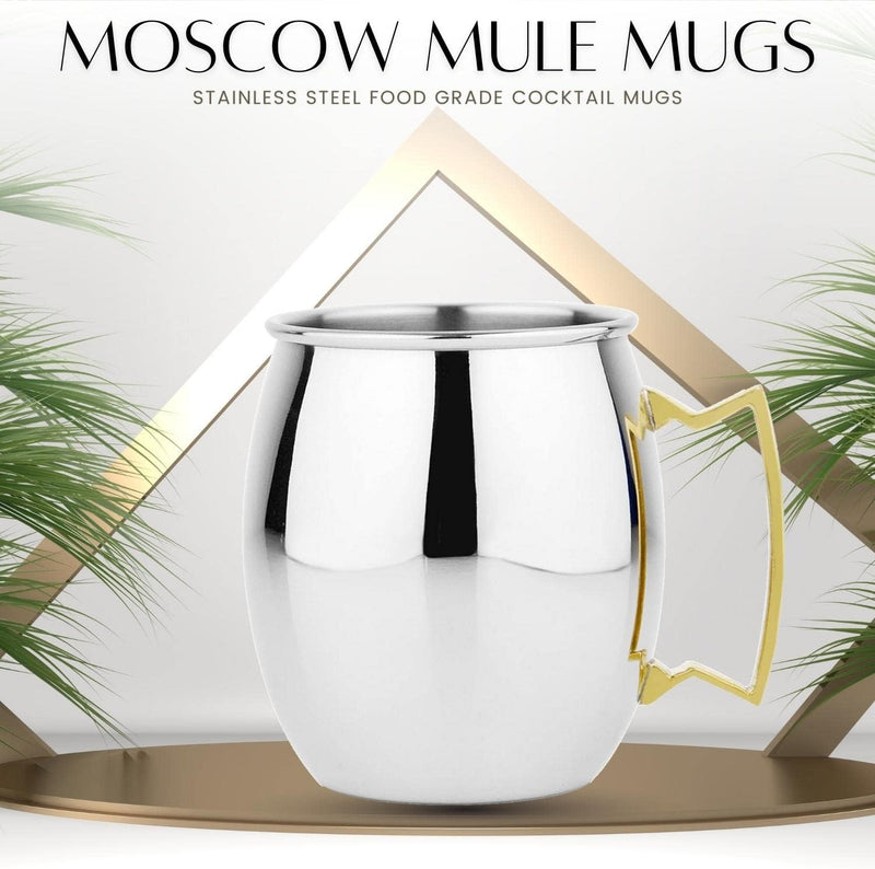 Moscow Mule Mugs Set of 4 - Moscow Mule Cups Set of 4 - Stainless Steel Mule Mugs with Brass Handle - Cocktail Drinking Mugs