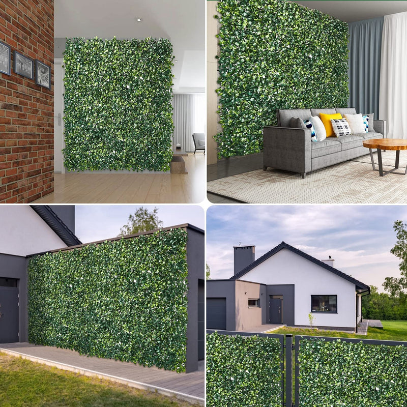 Artificial Boxwood Grass Panels - 10 PCS Outdoor Indoor Green Wall Decor with Zip Ties - UV Protected Privacy Fence Screen for Garden Wedding