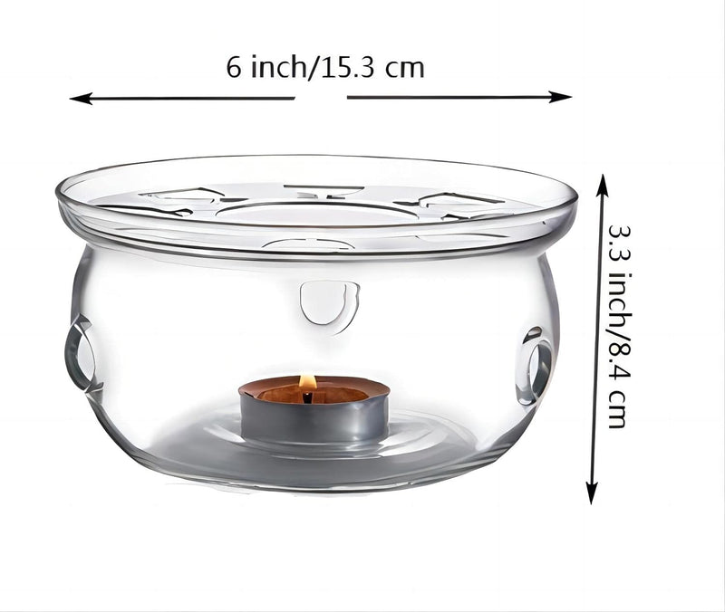 Glass Teapot Warmer, High Heat Resistant Borosilicate Glass Tea Light Warmer, 6 Inches, Candles not Included