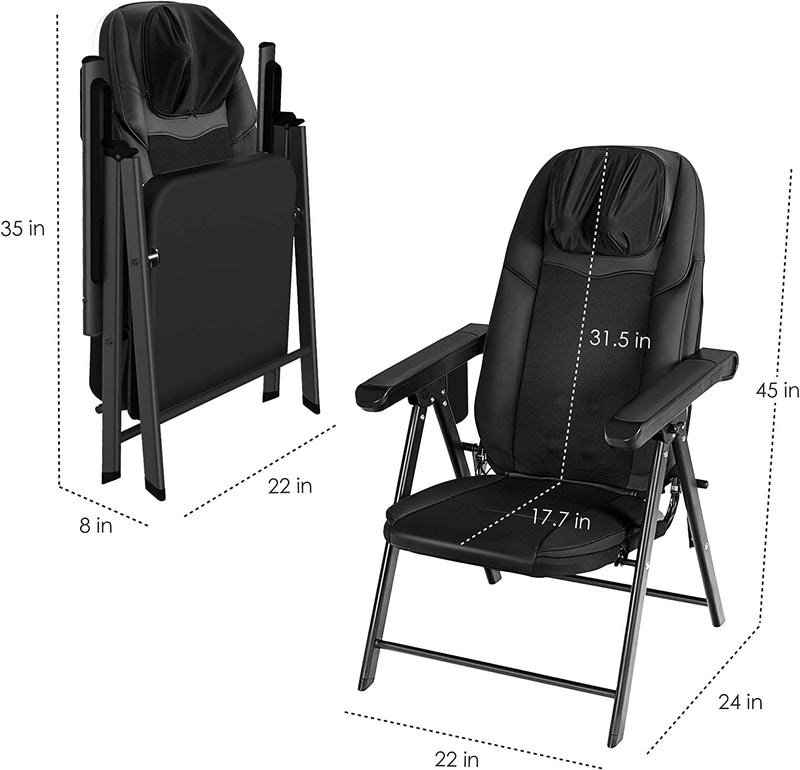 COMFIER Folding Massage Chair Portable, Shiatsu Neck Back Massager with Heat, Foldable Chair Massager for Full Body, Adjustable Backrest Height,Office Home Use, Gifts for Men Women,Black