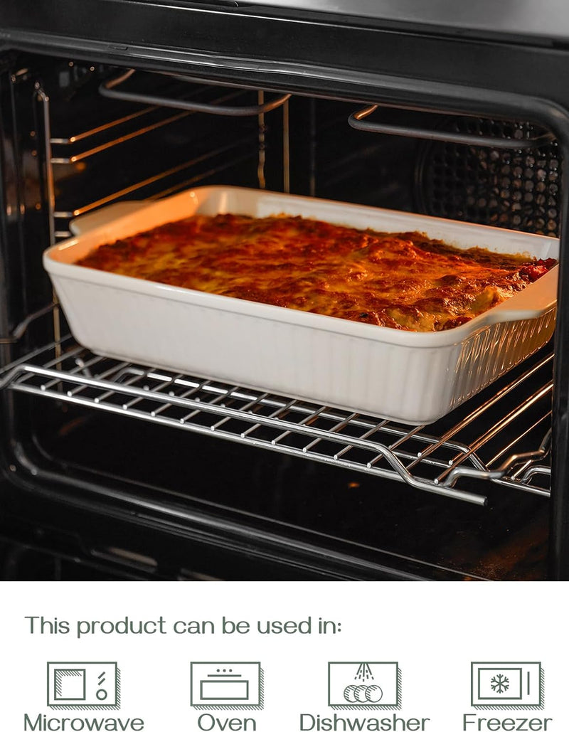 DOWAN Casserole Dish, 9x13 Ceramic Baking Dish, Large Lasagna Pan Deep, Casserole Dishes for Oven, 135 oz Deep Baking Pan with Handles, Oven Safe and Durable Bakeware for Lasagna, Roasts, Home Decor Gifts, White