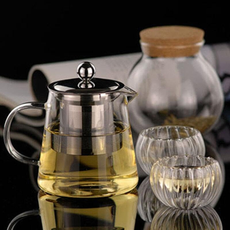 Clear Glass Tea Kettle with Stainless Steel Infuser and Lid, Borosilicate Glass Tea Kettle for Stove Top and Outdoor Use