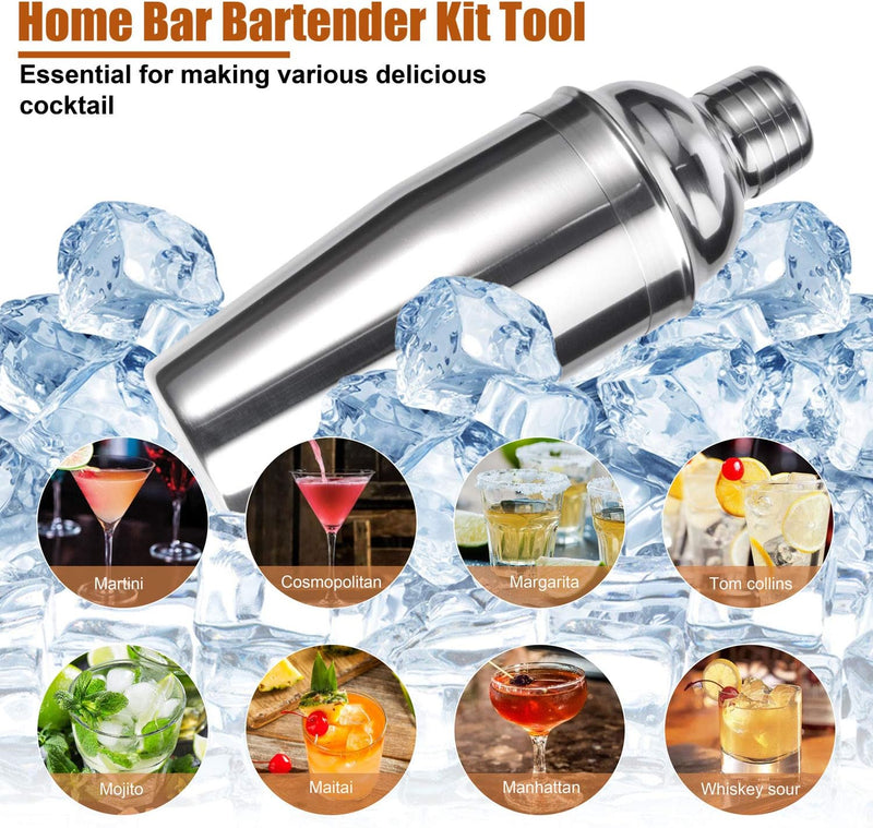 Esmula Bartender Kit with Stylish Bamboo Stand, 12 Piece 25oz Cocktail Shaker Set for Mixed Drink, Professional Stainless Steel Bar Tool Set, Gift for Man Dad- Cocktail Recipes Booklet