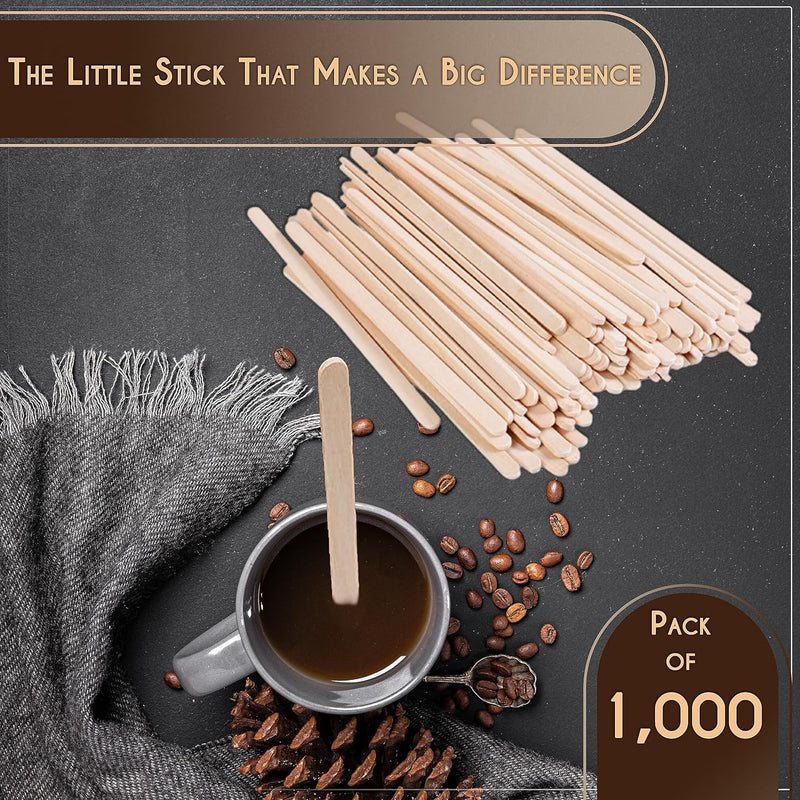 Perfect Stix Premium Wooden Coffee Stirrer Sticks, Thick Birch Wood 1000 Count, 5.5" Inches. Eco-Friendly Wooden Stirrers (5.5Inches / 1000PC)