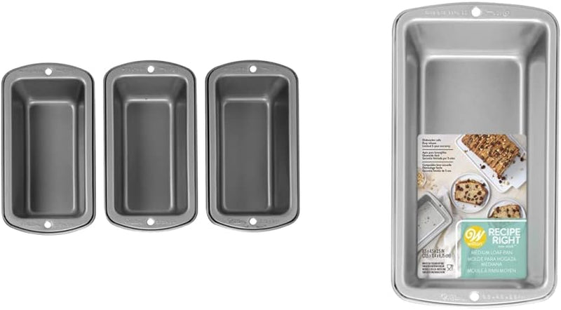 Wilton Recipe Right Non-Stick Mini Loaf Pan Set, 3-Piece, Steel