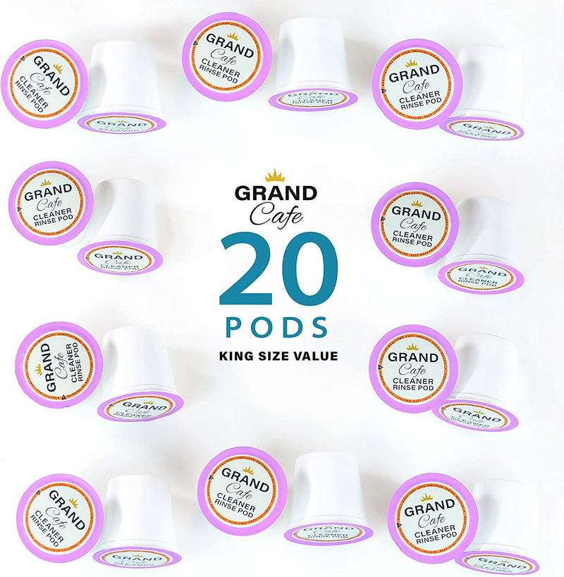 Grand Cafe - 20 Pack K-Cup Cleaner and Rinse for Keurig Single Serve Brewer Machines - 2.0 Compatible