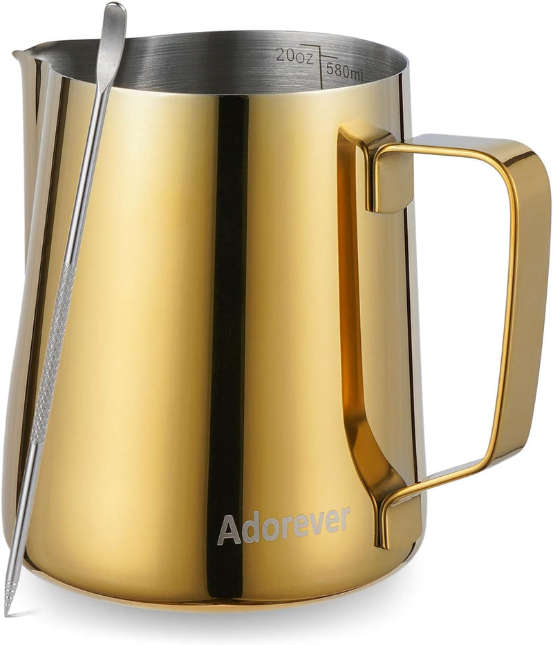 Milk Frothing Pitcher 350ml/600ml/900ml/1500ml (12oz/20oz/32oz/50oz) Steaming Pitchers Stainless Steel Milk/Coffee/Cappuccino/Latte Art Barista Steam Pitchers Milk Jug Cup with Art Pen,12oz