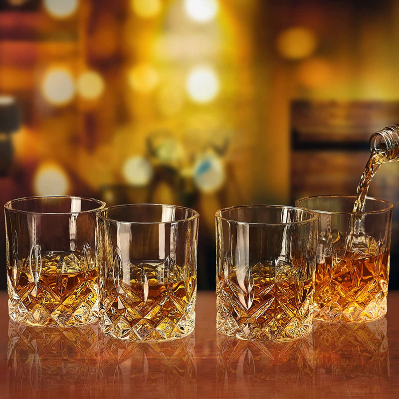 OPAYLY Whiskey Glasses Set of 4, Rocks Glasses, 10 oz Old Fashioned Tumblers for Drinking Scotch Bourbon Whisky Cocktail Cognac Vodka Gin Tequila Rum Liquor Rye Gift for Men Women at Home Bar