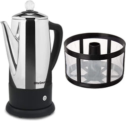 Elite Gourmet EC812 Electric Coffee Percolator, Clear Brew Progress Knob Cool-Touch Handle Cord-less Serve, 12-Cup, Stainless Steel & Tops Perma-Brew 3 Year Re-useable Coffee Filter