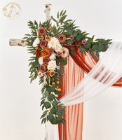 Artificial Wedding Arch Flowers Kit(Pack of 4) - 2Pcs Flower Swag Arrangement with 2Pcs Arch Drape, Flower Swag for Wedding Ceremony and Reception Backdrop Decoration (Fall Terracotta)