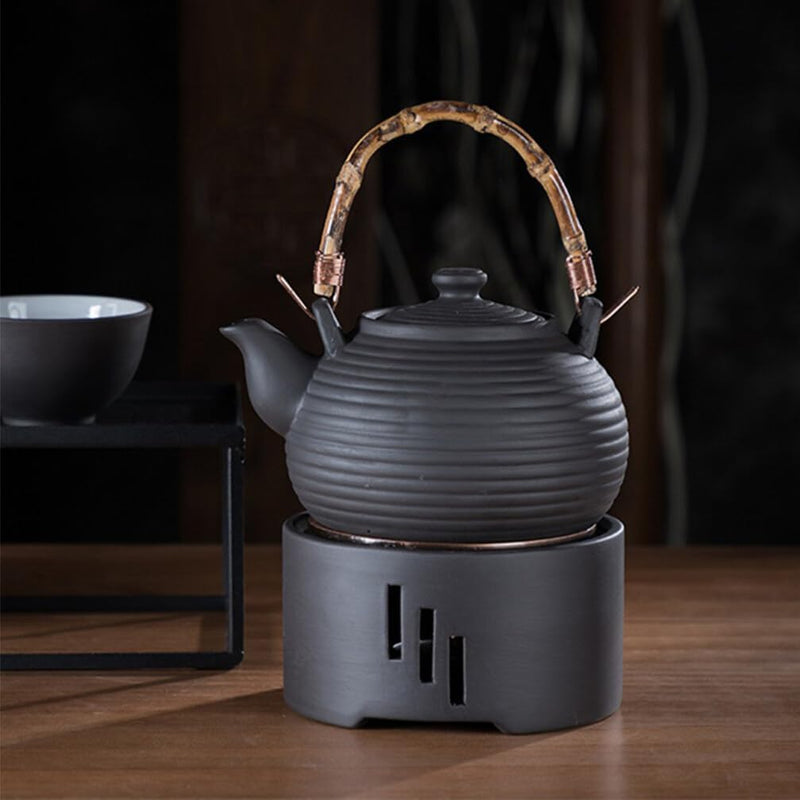 DEARMAMY Japanese Metal Teapot Heater Warmer Base Black Steel Tea Warmer with Tea Light Holder Candle Teapot Warmer for Teapot Tea Stove