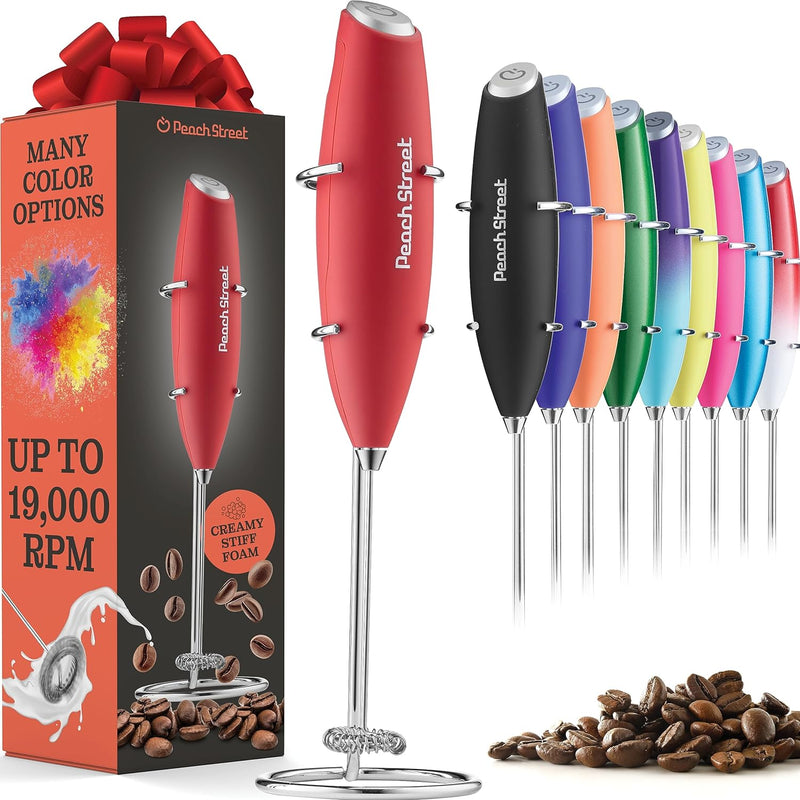 Powerful Handheld Milk Frother, Mini Milk Frother, Battery Operated Stainless Steel Drink Mixer - Milk Frother Stand for Milk Coffee, Lattes, Cappuccino, Frappe, Matcha, Hot Chocolate. Great Gift