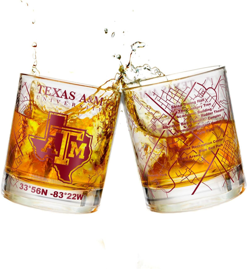 The University Of Alabama Whiskey Glass Set (2 Low Ball Glasses) - Contains Full Color Alabama Logo & Campus Map - Alabama Gift Idea for College Grads & Alumni - College Cocktail Glassware