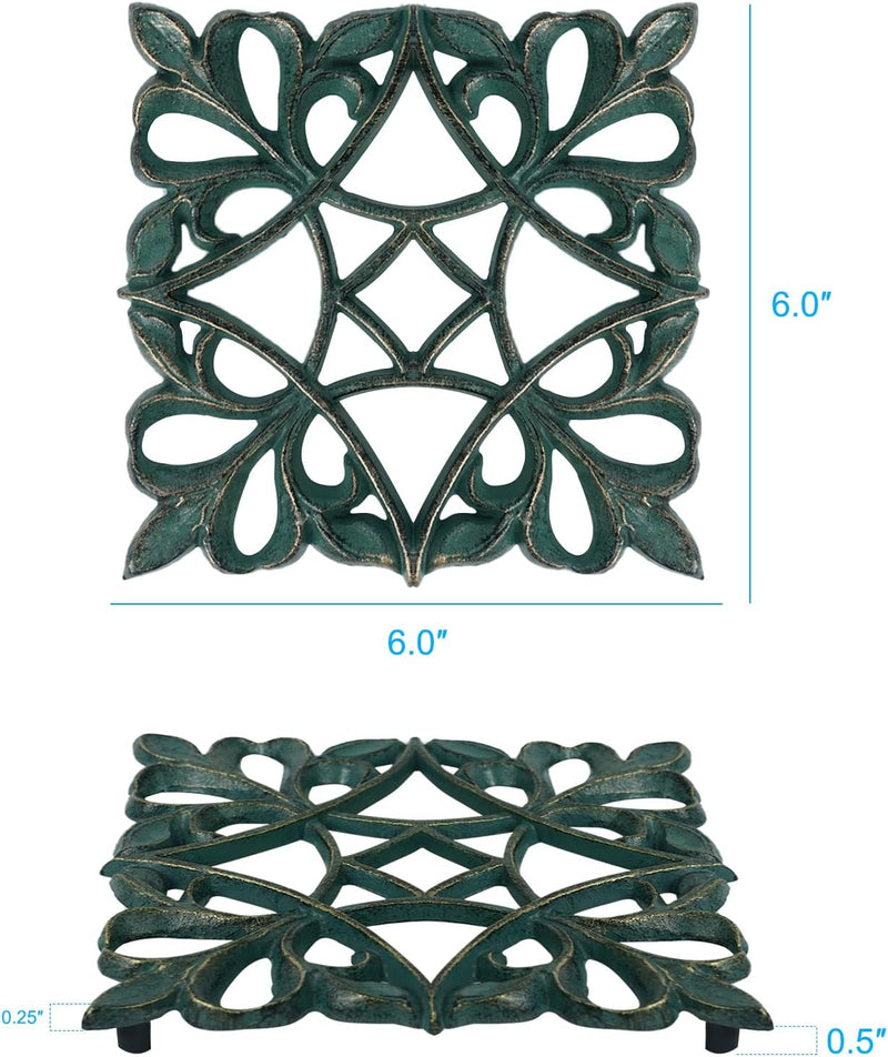 DreamsEden Set of 2 Cast Iron Trivet, 6 Inch Small Decorative Metal Trivets for Hot Dishes and Pans