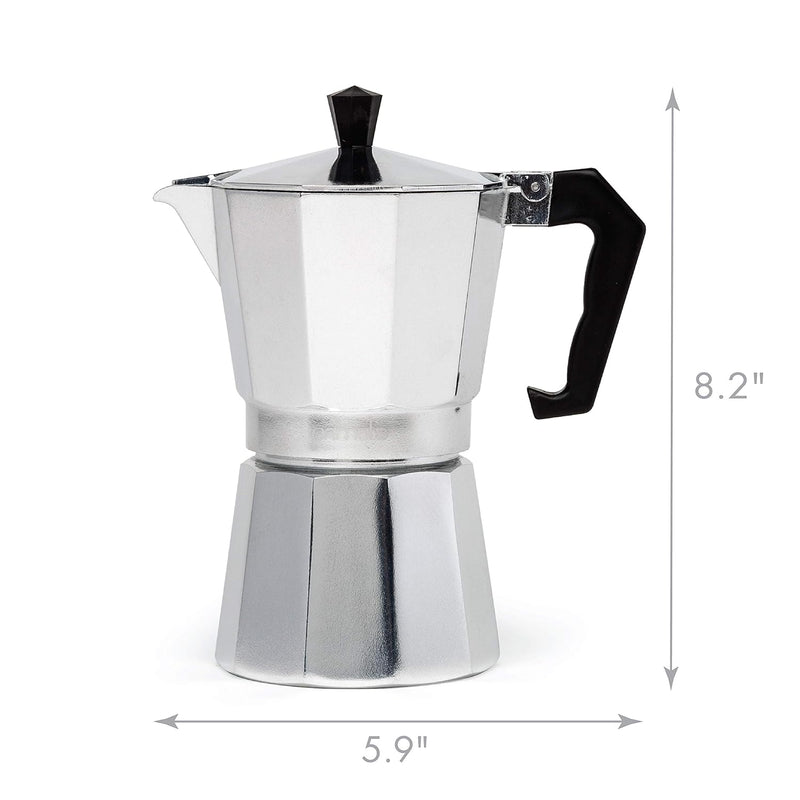 Primula Classic Stovetop Espresso and Coffee Maker, Moka Pot for Italian and Cuban Café Brewing, Greca Coffee Maker, Cafeteras, 6 Espresso Cups, Silver