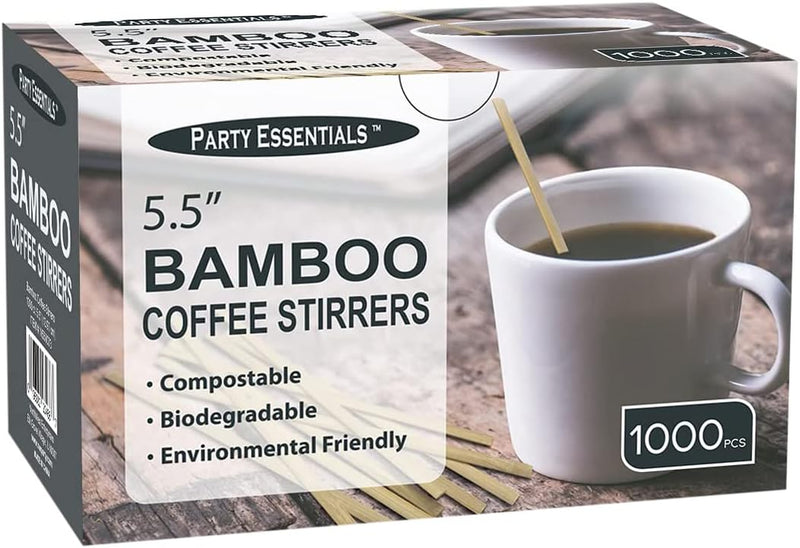 Party Essentials Bamboo Coffee Stirrers/Beverage Stir Sticks, 7" Individually Wrapped, 500-Count, Natural