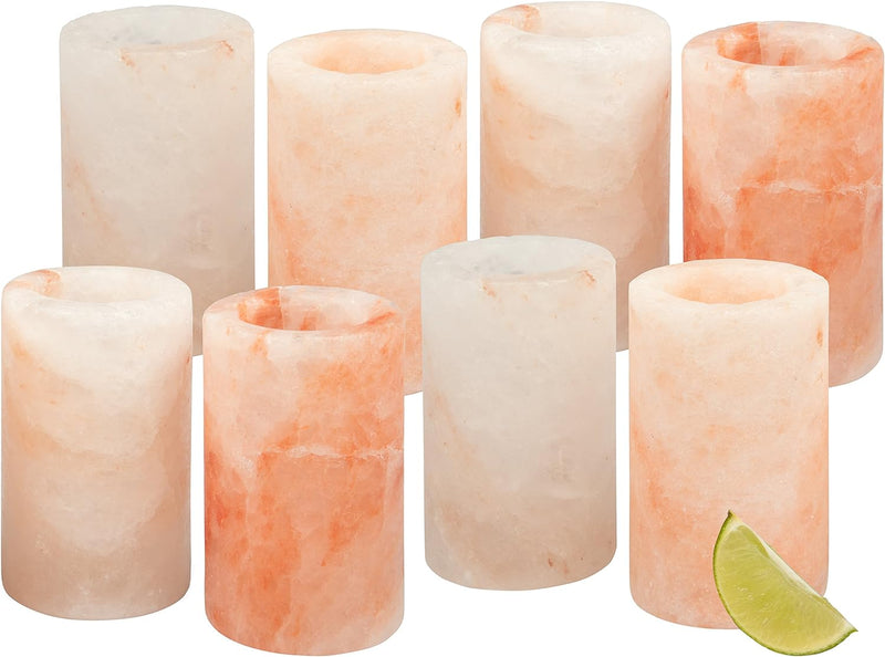 D'Eco Himalayan Salt Shot Glasses (4 Pack) - Hand-Carved 3" All-Natural Pink Salt Tequila Shooters - Add light salt flavor to any drink without the mess - Holiday Party Exchange & Christmas Gift Idea