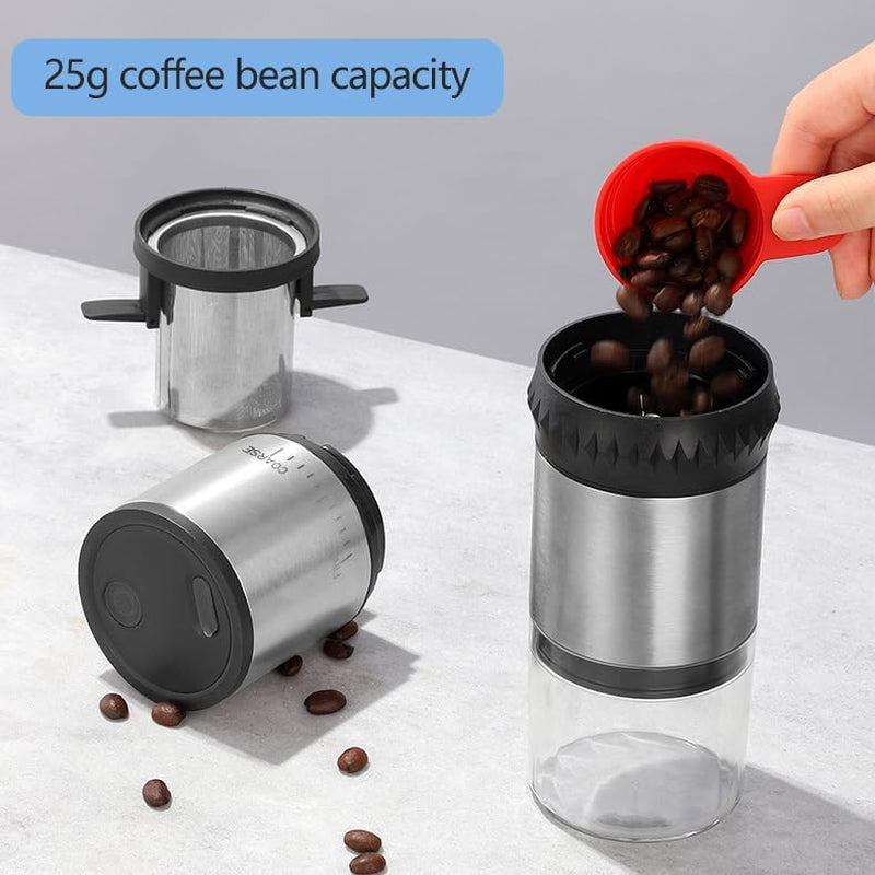 Electric Burr Coffee Grinder Portable Rechargeable Coffee Maker Stainless Steel Coffee Bean Grinder Machine for Beans with 15 gind Settings (Black9109)