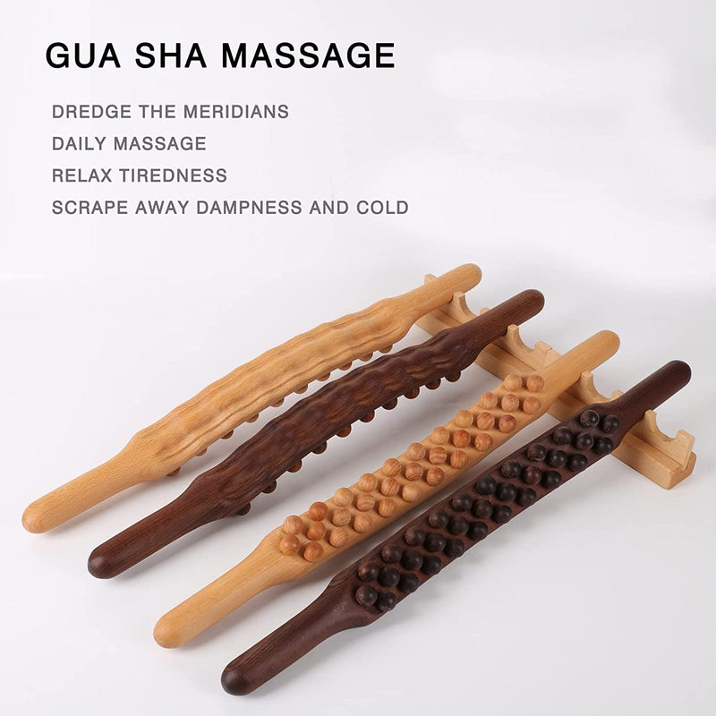 Wood Therapy Massage Roller Stick Tools, for Lymphatic Drainage, Anti Cellulite, Body Sculpting,Ease Neck Back Waist and Leg Pain Handheld Massage Stick (31Beads) (Wood Color)