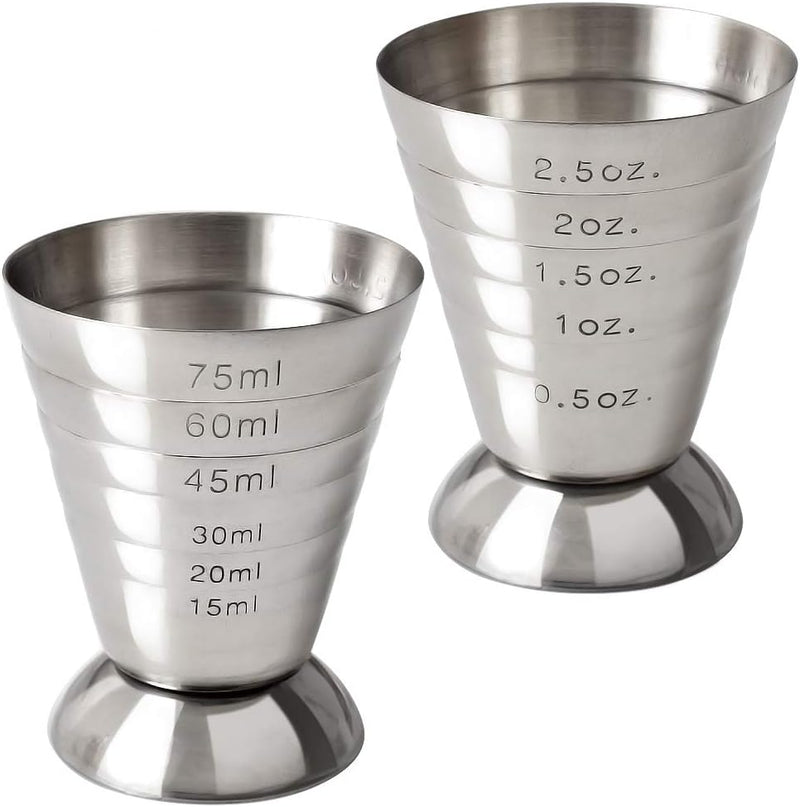 Cozihom Stainless Steel Measuring Cup, 2.5 oz, 75 ml, 5 Tbsp, Cocktail Jiggers, Pack of 2