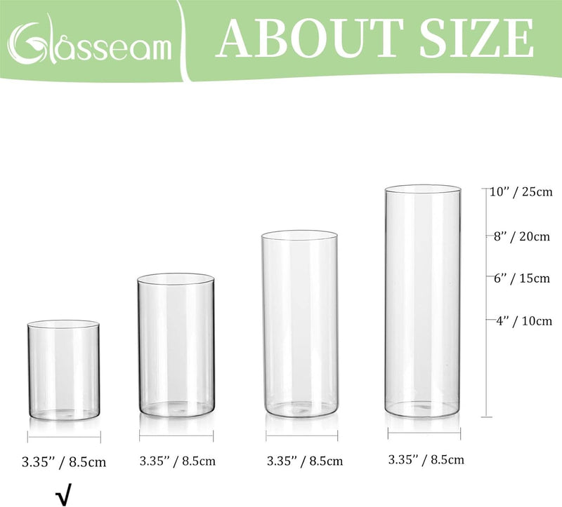 Glasseam Glass Cylinder Vases for Centerpieces, Small Clear Flower Vase Set of 12, Modern Floating Candle Vases Decor, Decorative Hurricane Candle Holders for Wedding Dining Table Decorations, 4in