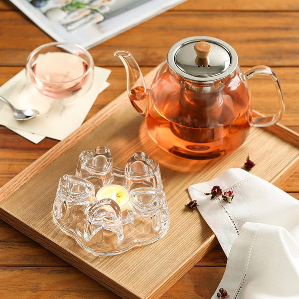 CNGLASS Glass Tea Warmer,Universal Heart Shaped Glass Teapot Wramer