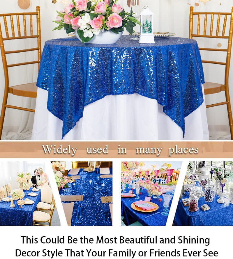 Sparkly Royal Blue Sequin Tablecloth - 50x50 Square Overlay for Weddings and Events