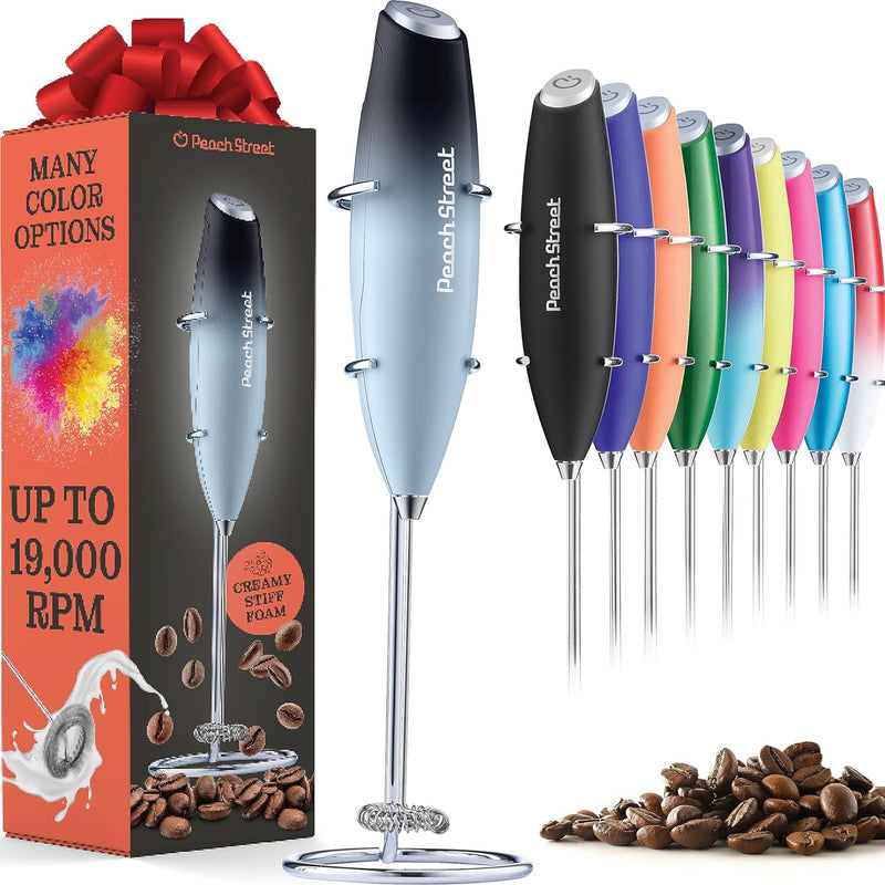 Powerful Handheld Milk Frother, Mini Milk Frother, Battery Operated Stainless Steel Drink Mixer - Milk Frother Stand for Milk Coffee, Lattes, Cappuccino, Frappe, Matcha, Hot Chocolate. Great Gift