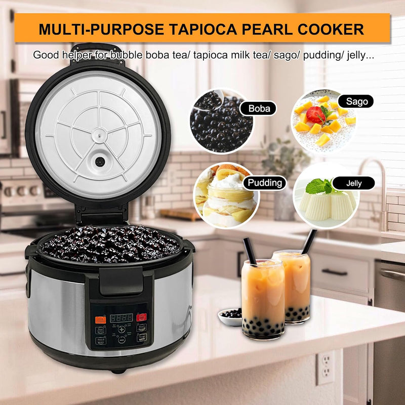 Yovtekc Commercial Tapioca Pearl Cooker, 16L Boba Bubble Tea Cooker, Non-Stick Boba Pearl Maker with Button Control Panel for Bubble Boba Tea Sago Pearl Milk Tea, 2200W 110V