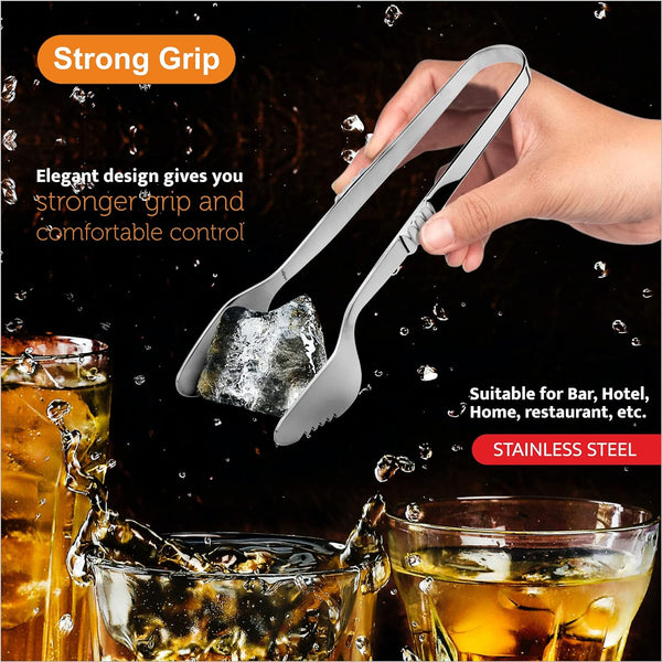 Urban Spoon Ice Tongs, Stainless Steel Ice Tongs for Cocktails, Bar Tools, Serving Tools, 7.6 Inch Metal Tongs